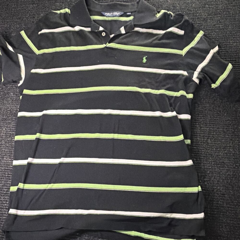 Polo Golf Ralph Lauren Men’s Polo Shirt L Black Green White Striped Short Sleeve